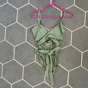 Aerie Olive Green One-Piece Wrap Swimsuit